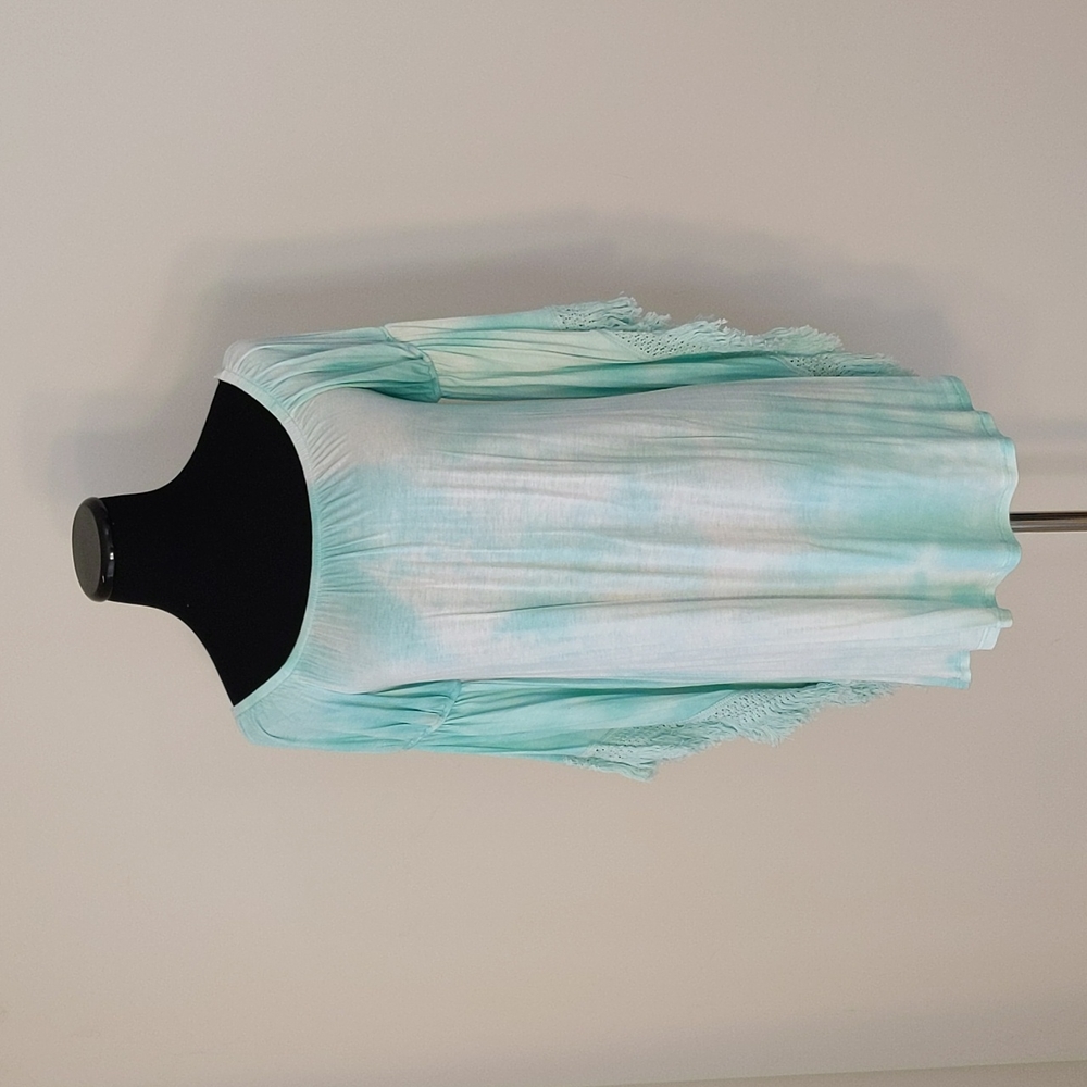 VaVa Fringe Sleeve Light Teal Tie-dye Tunic Dress, S, NWT